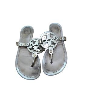 Tory Burch Miller Metallic Gold Snakeskin Leather Thong Sandals 6.5